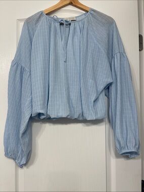 Puff Blouse longs sleeves bow collar Draped Long Sleeve Pleated Loose Top large